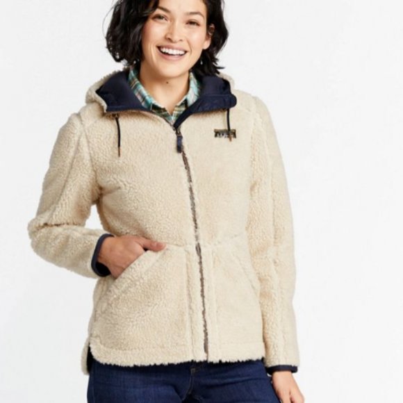 NEW L.L. Bean Women's Mountain Pile Fleece Hoodie in Natural Size M#2245 - Picture 2 of 10